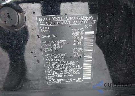 2015 Nissan Rogue S from USA, damaged, VIN KNMAT2MT2FP590925